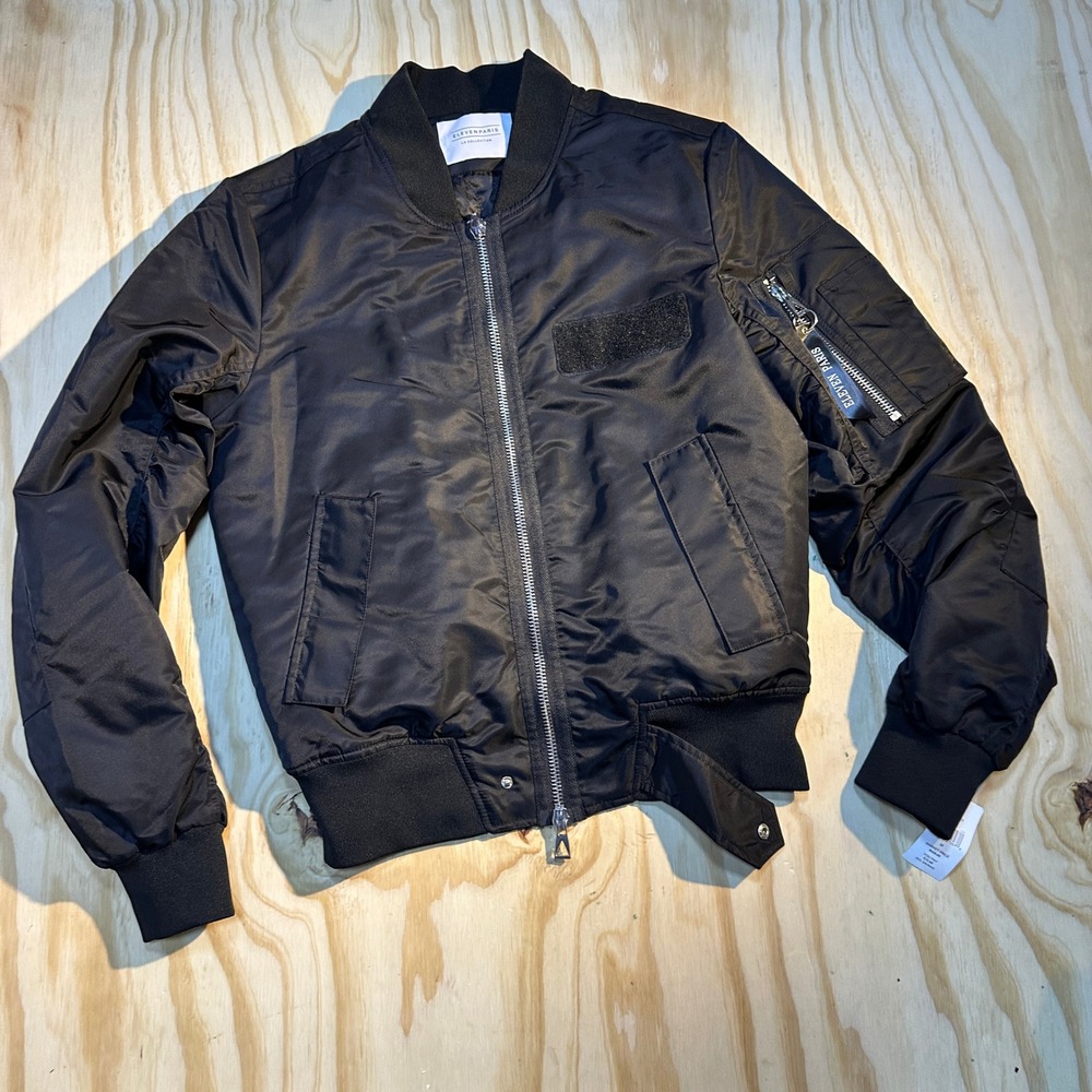 Eleven Paris Mens Quilted Flight Bomber Jacket Black Streetwear Outerwear Size M